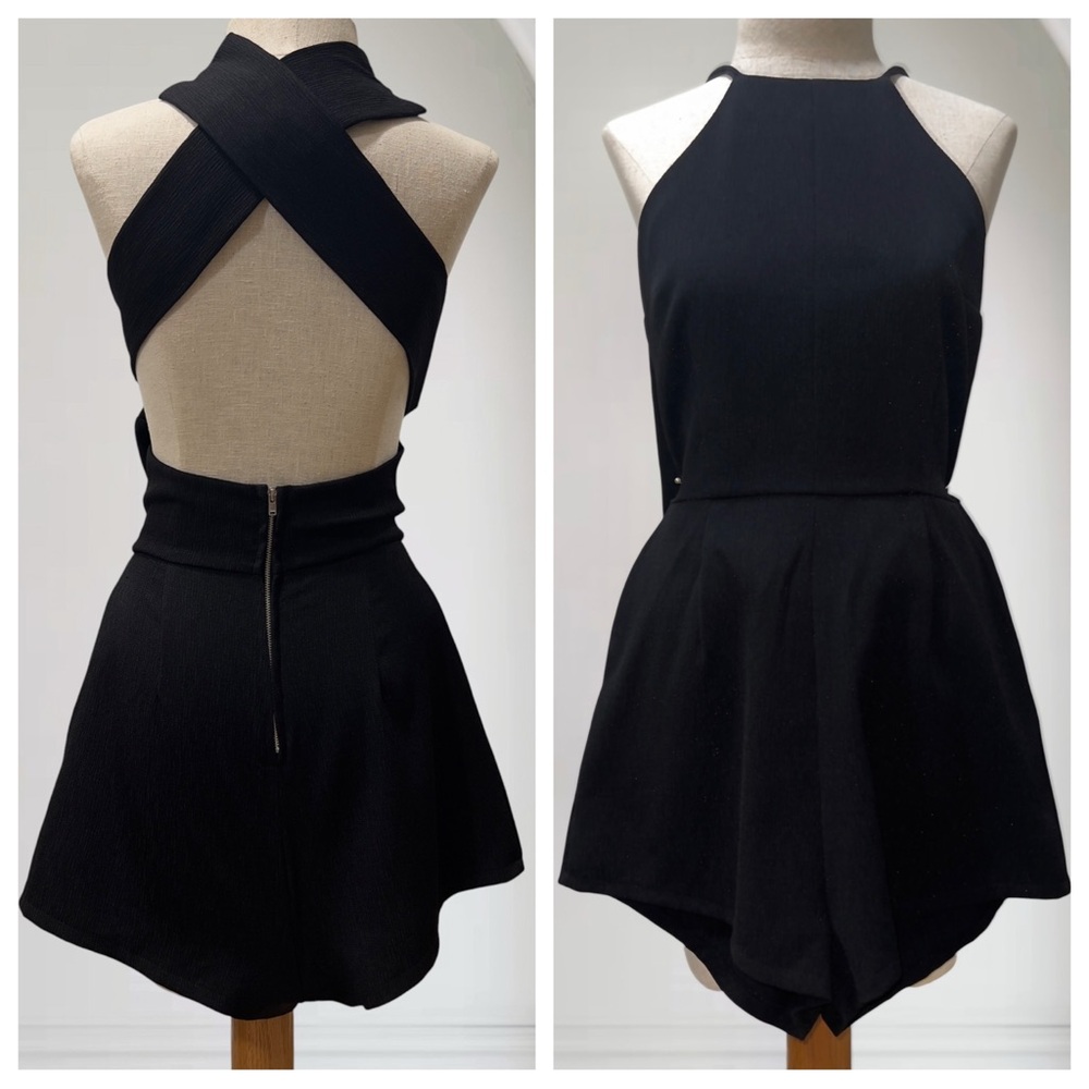 C. Luce Black Open-Back Romper w/ Convertible Straps, size S
